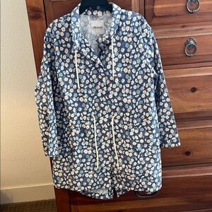 Madewell Floral Blue and White Floral Coat NWOT